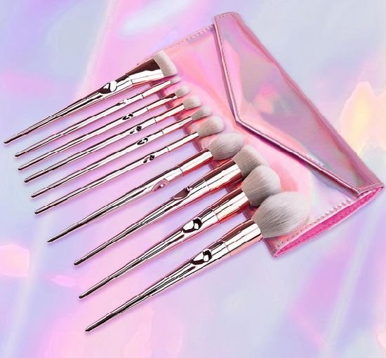 Maange Metal Pink With Pouch Makeup Brush Set 10 Pcs