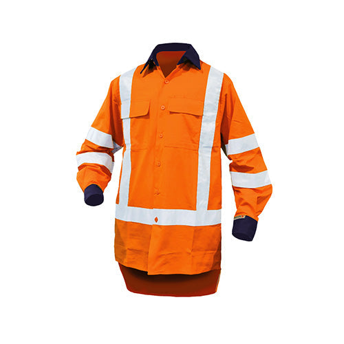 Orange/Navy Ripstop TTMC Shirt 155gsm Cotton DN | 801148