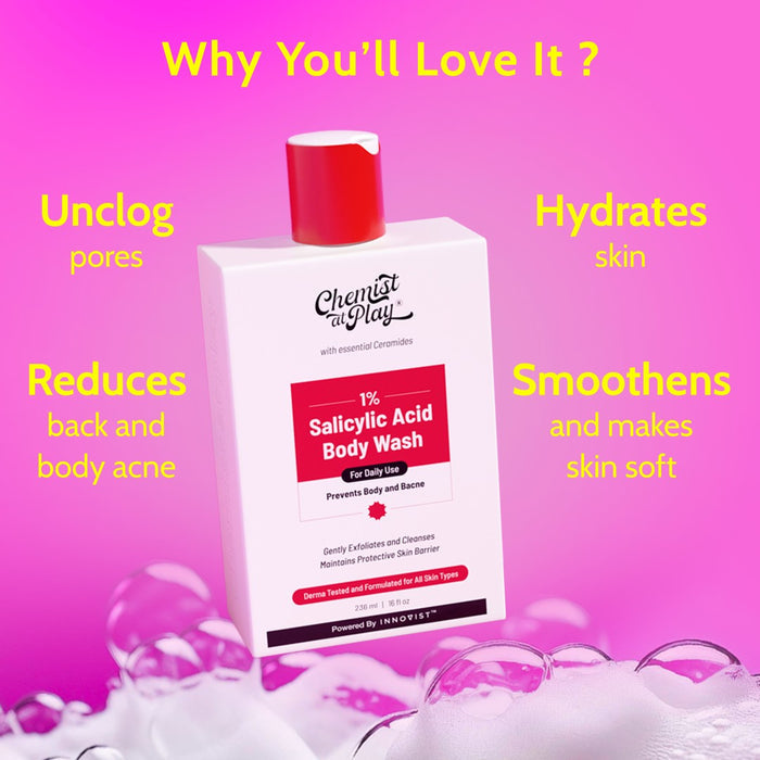 1% Salicylic Acid Body Wash with Lactic Acid | for Acne Control with Loofah - 236 ml