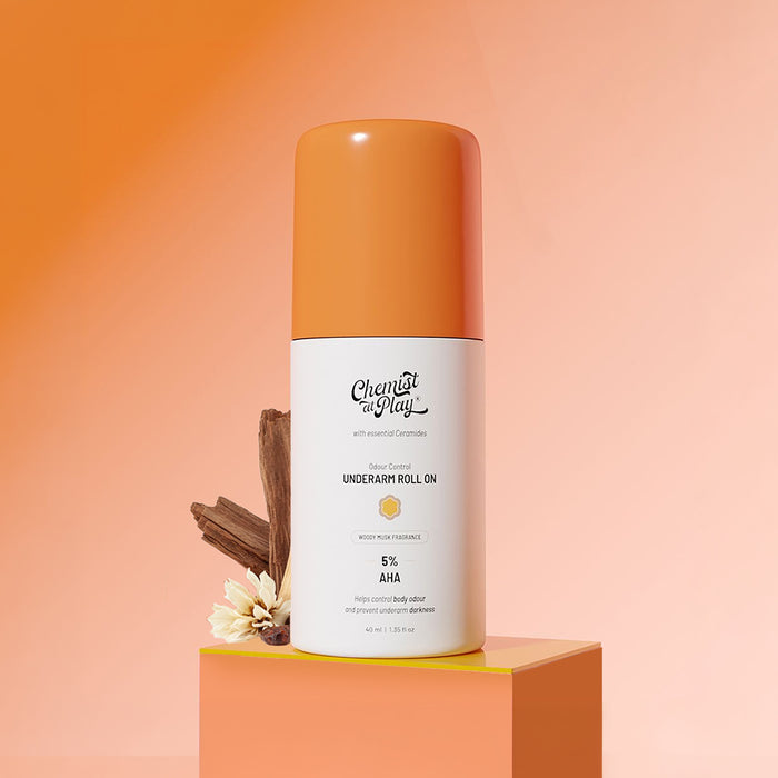 5% AHA Underarm Roll On for Odour Control & Pigmentation (Woody Musk) - 40 ml