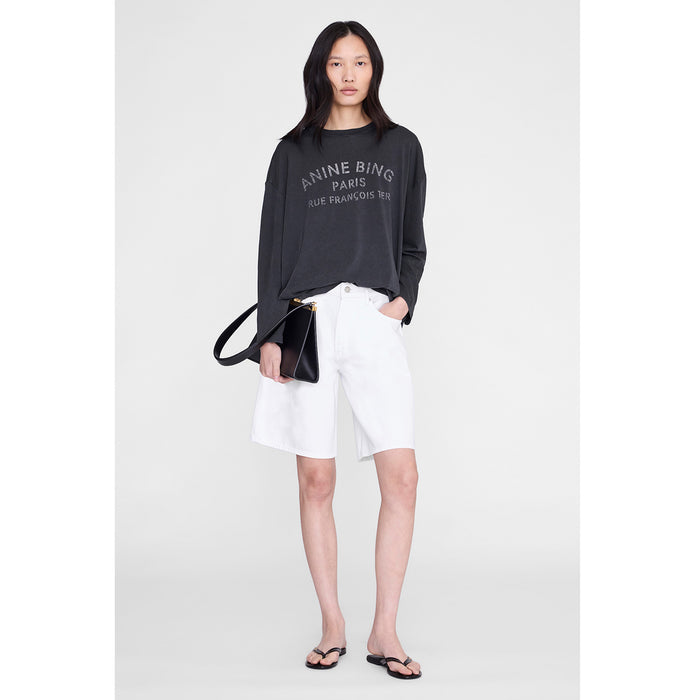 Anine Bing IVAN LONG SLEEVE PARIS STENCIL, Washed Black