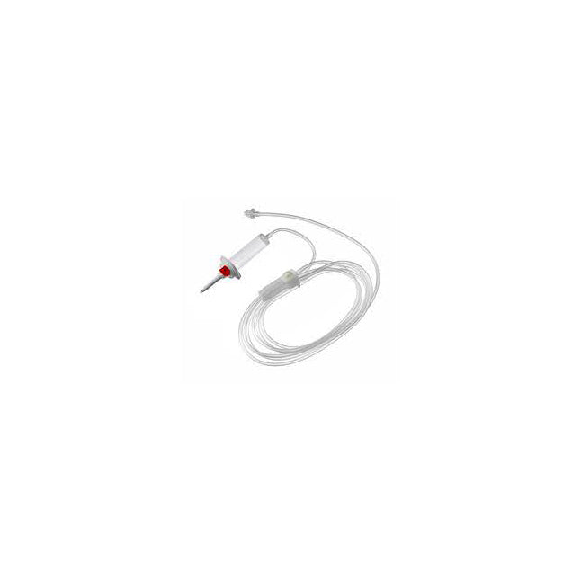 A white, coiled tube with connectors rests on a plain white background.