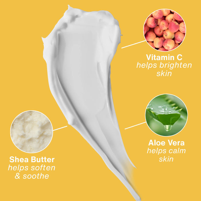 White cream with ingredients highlighted on a yellow background