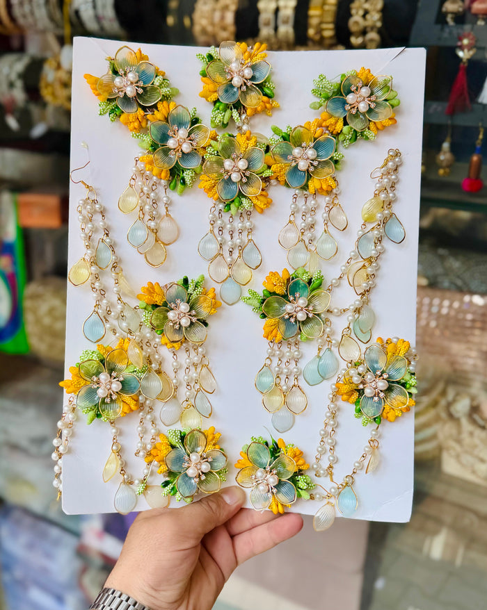 Bloom & Glow: Exquisite Handcrafted Floral Jewelry Set for Haldi & Mehendi Ceremonies