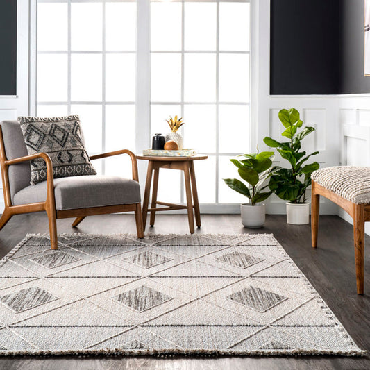 Geometric Grey White Area Rug, 6'7'' X 9'10''