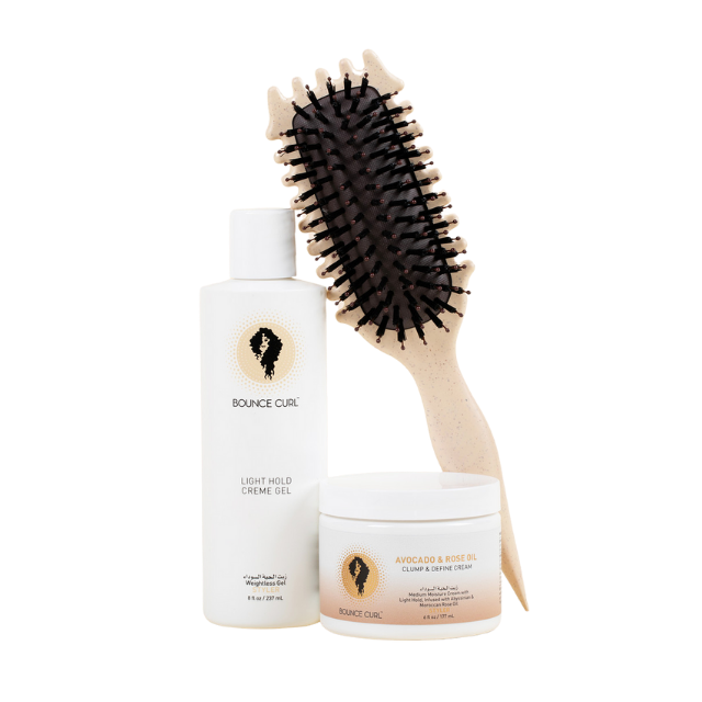 Bounce Curl High Definition Bundle with Light Hold Creme Gel, Avocado and Rose Oil Clump and Define Cream, and Tan EdgeLift Brush