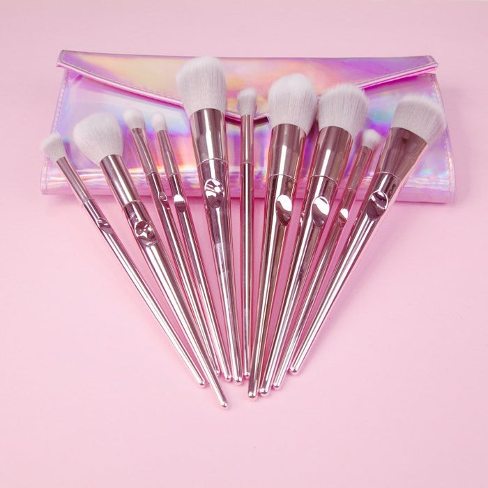 Maange Metal Pink With Pouch Makeup Brush Set 10 Pcs