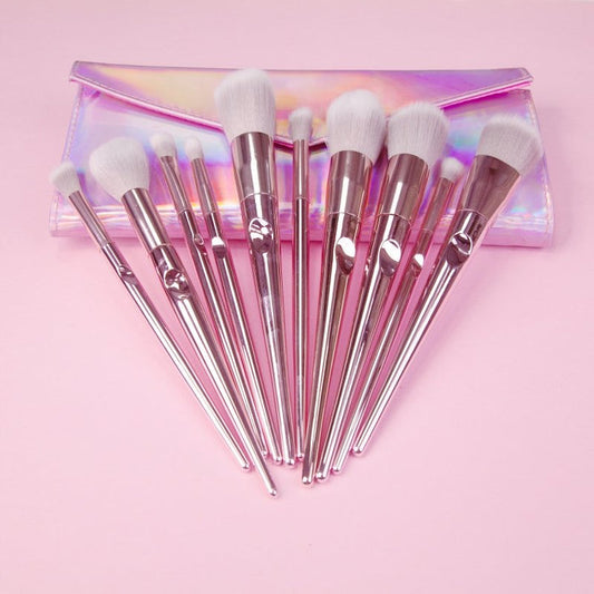 Maange Metal Pink With Pouch Makeup Brush Set 10 Pcs