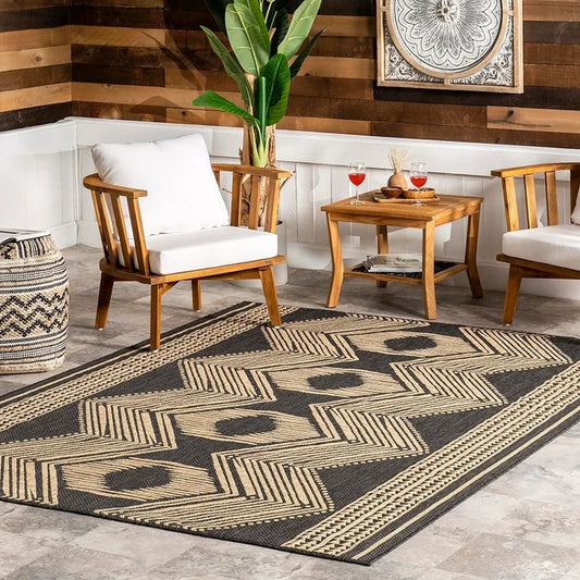 nuLOOM Ranya Tribal Indoor/Outdoor Area Rug for Living Room Patio Deck Front Porch Kitchen, Dark Grey/Ivory 8x10