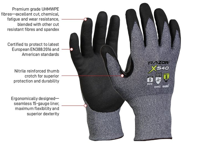 Razor X540 Cut Level 5 Cut Resistant Glove | 12 Pairs