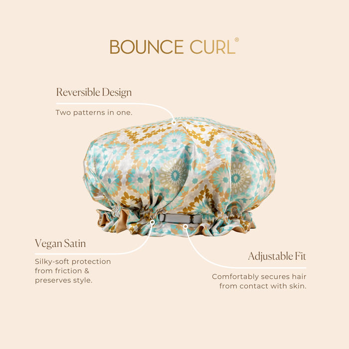 Bounce Curl hairspray bottle with ombre bottle and golden Bounce Curl logo