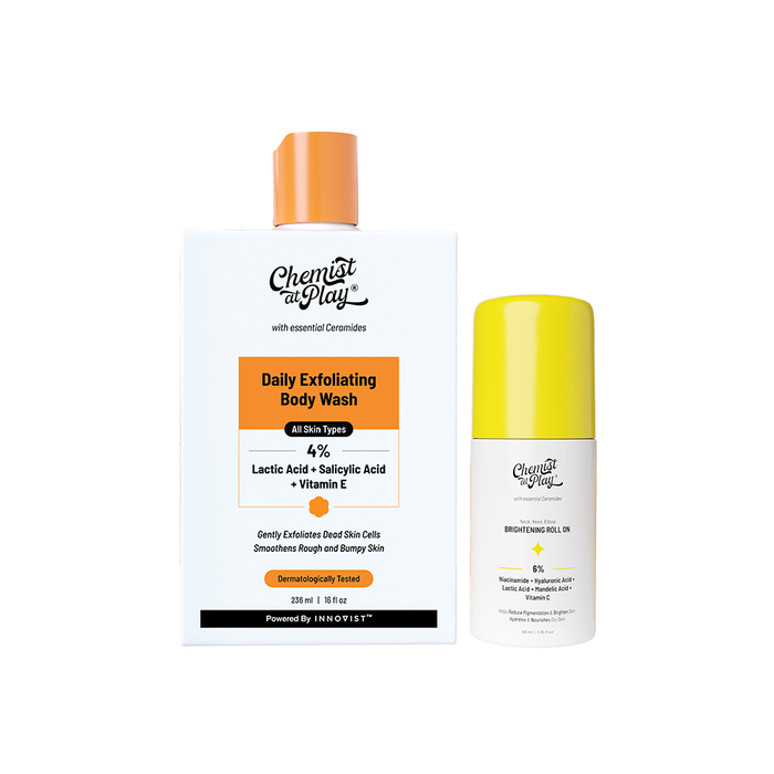 The Feel-Good Body Combo | Exfoliating Body Wash - 236 ml & Neck Knee Elbow Brightening Roll On - 40 ml