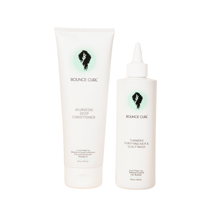 Bounce Curl Treatment Kit with Ayurvedic Deep Conditioner and Scalp Mask on a white background