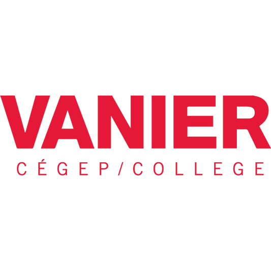 The word "VANIER" in large, bold, red letters is displayed above the text "CÉGEP/COLLEGE" in smaller, red letters on a black background.