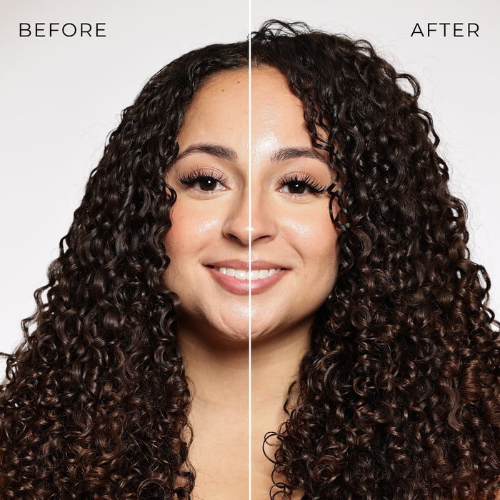 Volume Root Clips Before and After on a woman with dark curly hair